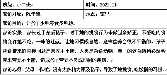 江夏區烏龍泉中心幼兒園家訪記錄表